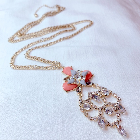 Big Stunning Rhinestones Resin Beads Pendant Long Necklace - Picture 3 of 9